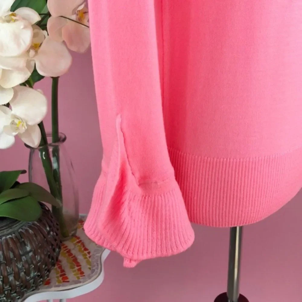 J. Crew 100% Merino Wool Pink Crew Neck Ruffle Sleeve Sweater NWT